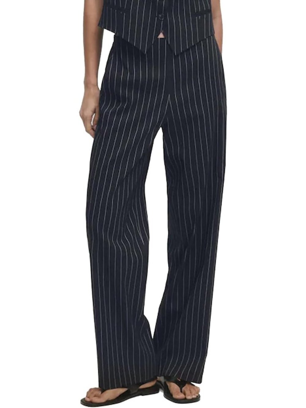 Striped High Waisted Wide Leg Pants | Casual Business Trousers with Pockets